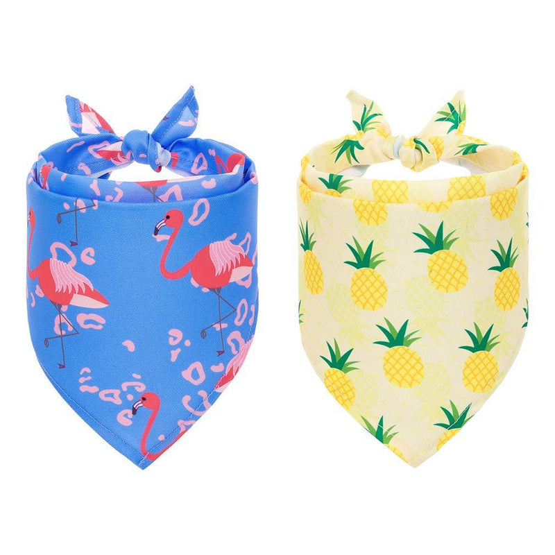 BINGPET Hawaii Style Dog Bandana 2 Pack - Pineapple Flamingo Elements Summer Soft Washable Triangle Scarf Holiday Bandana Accessories for Small Medium Large Pet Dogs - PawsPlanet Australia