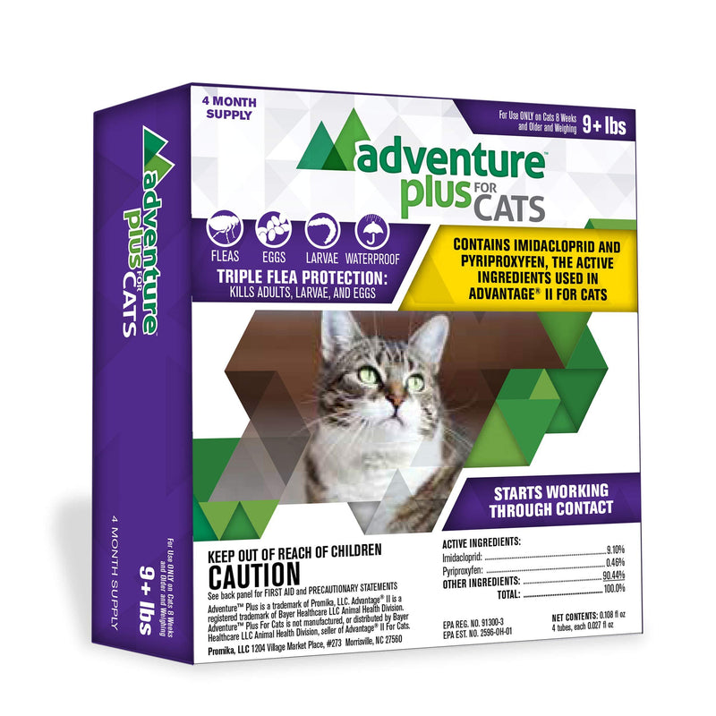 [Australia] - Adventure Plus Triple Flea Protection for Cats, 9 lbs and Over, Cat Flea Treatment (4 Dose) 4 Dose 