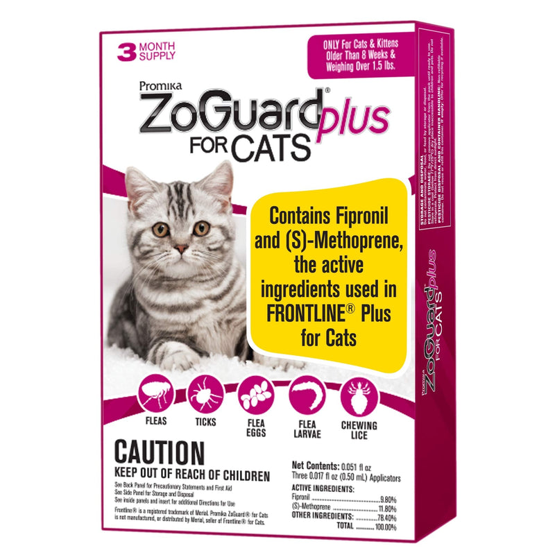 ZoGuard Plus Flea and Tick Prevention for Cats, Over 1.5 lbs 3 Dose - PawsPlanet Australia