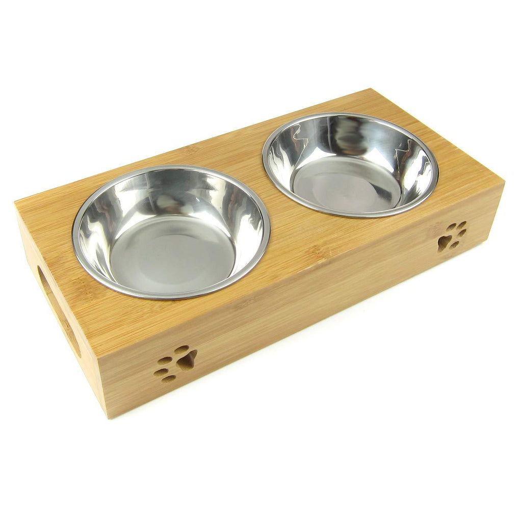 [Australia] - Alfie Pet - Kory Stainless Steel Double Bowl with Raised Bamboo Stand 