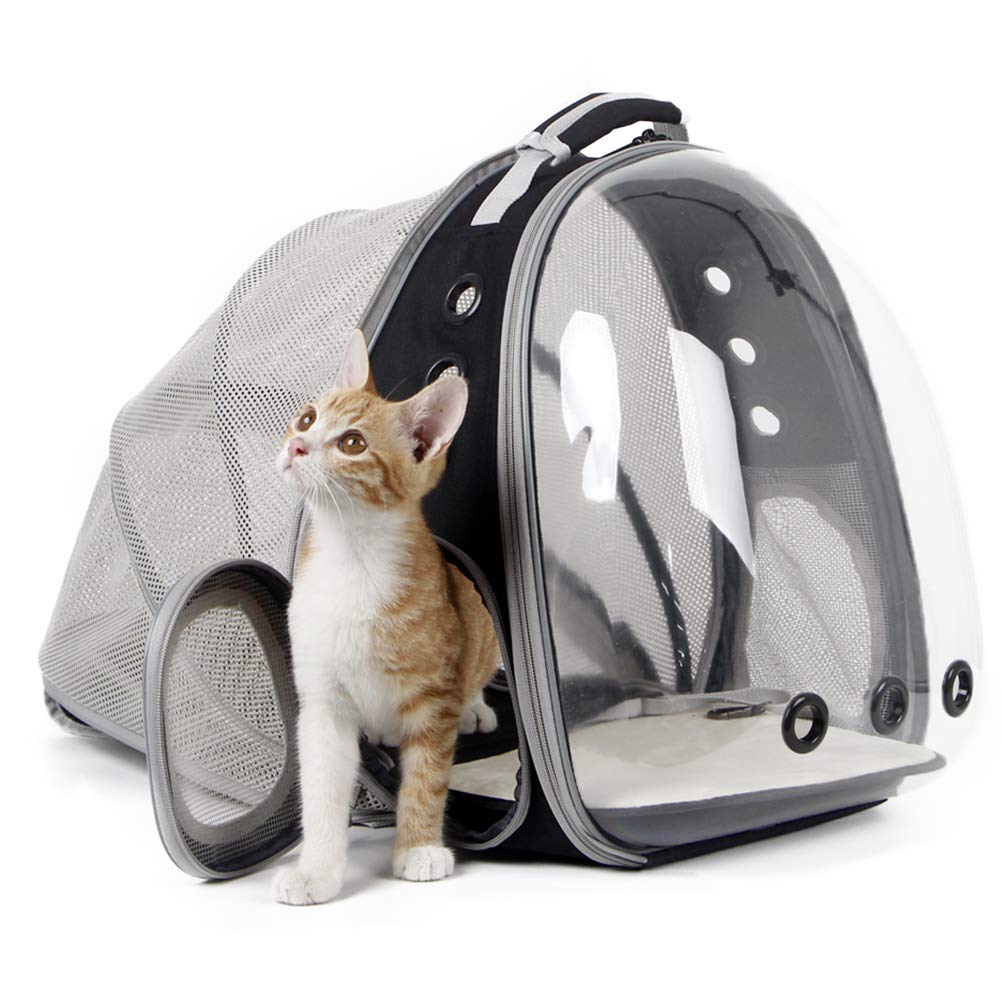 halinfer Back Expandable Cat Backpack, Space Capsule Transparent Pet Carrier for Small Dog, Pet Carrying Hiking Traveling Backpack Black - PawsPlanet Australia