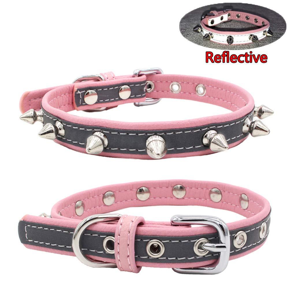 [Australia] - Newtensina Studded Dog Collar Reflective Puppy Collar for Small Dogs XS Pink 