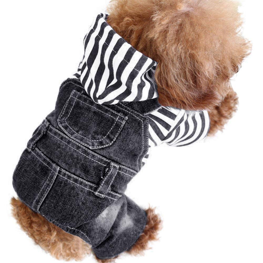 SILD Pet Denim Jumpsuit Dog Jeans Hoodies Cool Blue Coat Medium Small Dogs Classic Jacket Puppy Blue Vintage Washed Vests (XS, Black) X-Small - PawsPlanet Australia