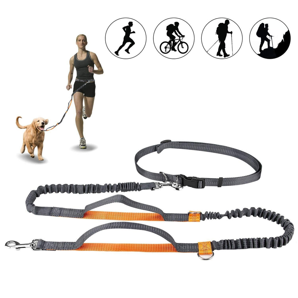 [Australia] - Winkeyes Hands Free Retractable Dog Leash 5ft-8ft with Dual Bungees for Puppy, Small & Medium Dogs 110Ibs, Adjustable Waist Belt 27"-47", Reflective Stitching Leash for Running Walking Hiking 