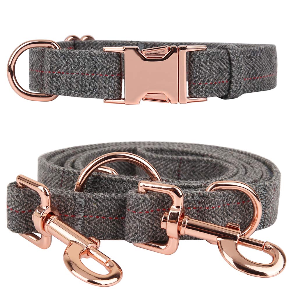 [Australia] - Medium-Large Big-Female Heavy-Duty Dog-Collar Leash-Set - Rose Gold 6 Foot Exceptionally Elegant Design and Adjustable in 3 Different Lengths for Medium to Large Dogs M ( 13.8''-19.7'' ) Grey 