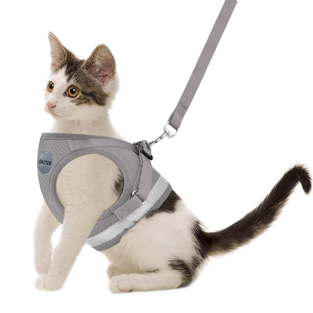 Kitten Harness with Leashes Set, Escape Proof Cat Harness, Adjustable Reflective Soft Mesh Vest Fit Puppy Kitten Rabbit Ferrets's Outdoor Cat Harness (Grey, XXS, Chest: 6" - 7") XXS (Chest: 6" - 7") A-Grey - PawsPlanet Australia