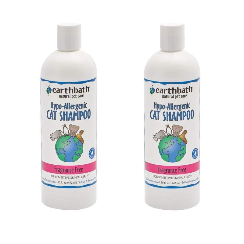 [Australia] - Earthbath 2 Pack of Hypo-Allergenic Cat Shampoo, 16 Ounces Each, Fragrance Free for Sensitive Skin 