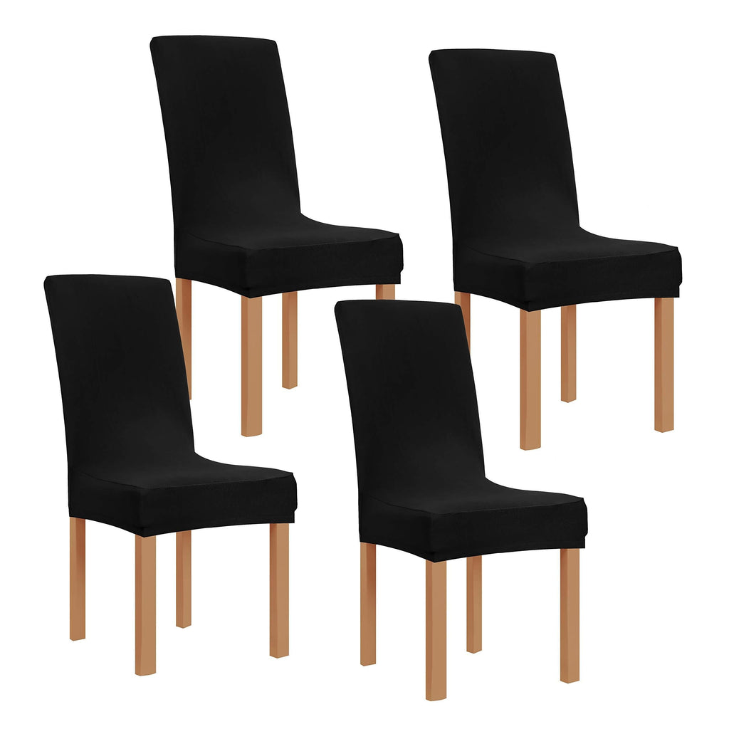 Obstal Black Stretch Spandex Dining Room Chair Covers – Set of 4 Universal Removable Washable Chair Seat Slipcovers Protector for Kitchen, Ceremony, Wedding, Banquet, Hotel and Party Pure Black - PawsPlanet Australia