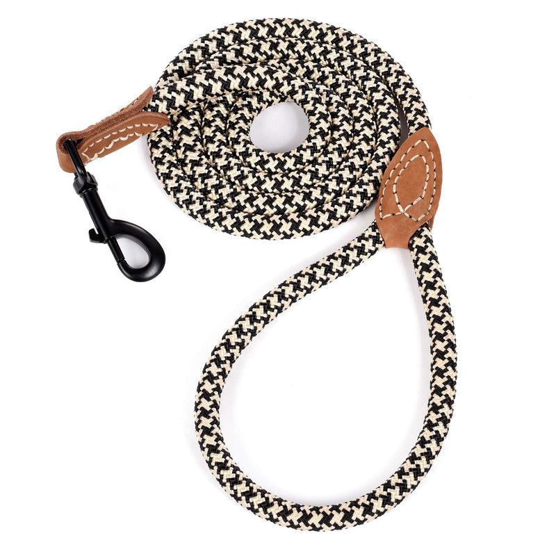 Mile High Life | Mountain Climbing Dog Rope Leash with Heavy Duty Metal Sturdy Clasp | Genuine Leather Tailored Connection with Strong Stitches 48 Inch (Pack of 1) Black Khaki - PawsPlanet Australia