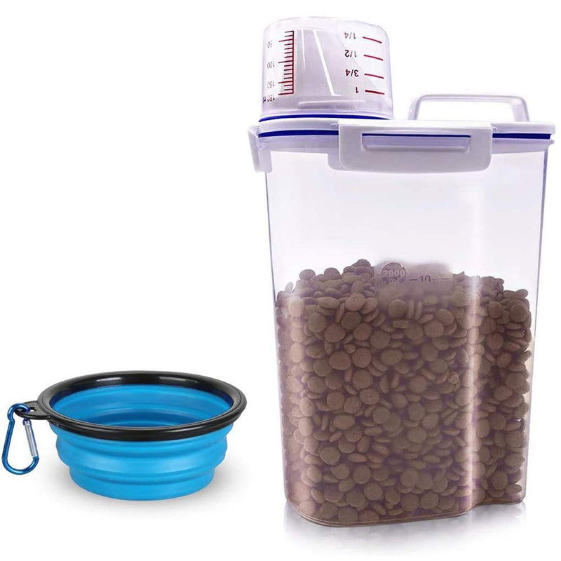 TIOVERY Dog Food Storage Container Small, Cat Food Storage Container Airtight Plastic Dispenser with Graduated Measuring Cup, Pourable Spout and Portable Collapsible Dog Bowl for Pet Food, Birds Seed - PawsPlanet Australia