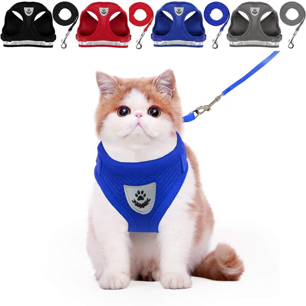 [Australia] - YujueShop Cat Harness and Leash Pet Vest Small Dog Harness Escape Proof Reflective Re-Adjustable Walking Soft Mesh with Pet Leash for Cats Puppies Pets XS 21-26.5cm/8.3-10.4in Blue 