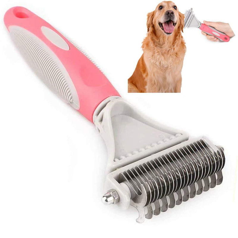 [Australia] - Pet Dematting Comb - 2 Sided Undercoat Rake for Cats & Dogs - Safe Pet Grooming Tool for Easy Mats & Tangles Removing - No More Nasty Shedding and Flying Hair red 
