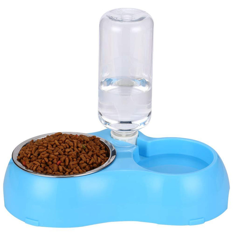 [Australia] - THEMART Double Dog Cat Bowls Premium Stainless Steel Pet Bowls No-Spill Resin Station, Pet Food Water Feeder with Automatic Water Bottle Small blue 