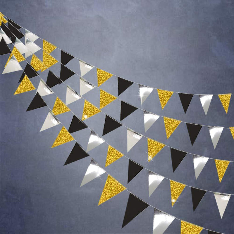 Decor365 Gold Black Silver Vingage Triangle Flag Banner for Graduation Party Decorations Hanging Flag Decoration for Wedding/Birthday/Anniversary/Xmas Dance Prom Party Decor - PawsPlanet Australia