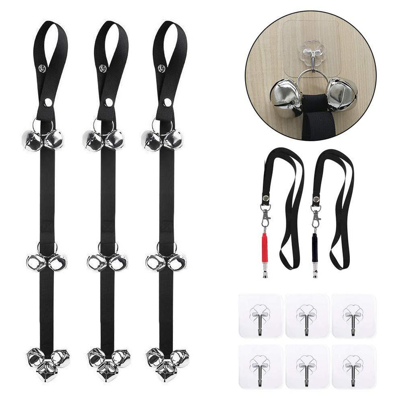 [Australia] - VIGOROSO Dog Doorbells for House Training and Housebreaking, 3 Pack Bells with 2 Whistles & 6 Pcs Adhesive Hooks for All Pets Potty Training Black 