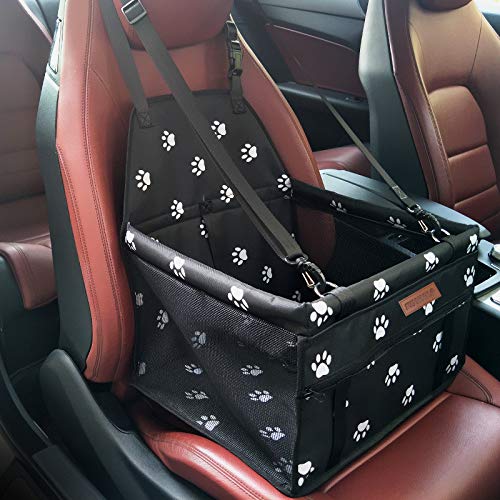 [Australia] - SWIHELP Pet Car Booster Seat Travel Carrier Cage, Oxford Breathable Folding Soft Washable Travel Bags for Dogs Cats or Other Small Pet [ Paw pattern ] 