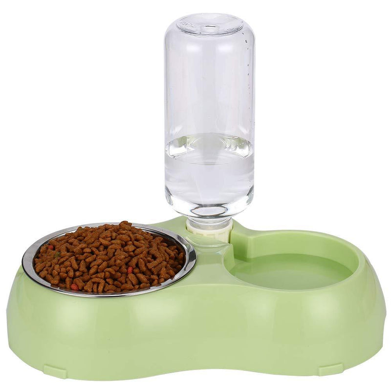 THEMART Double Dog Cat Bowls Premium Stainless Steel Pet Bowls No-Spill Resin Station, Pet Food Water Feeder with Automatic Water Bottle Small green - PawsPlanet Australia