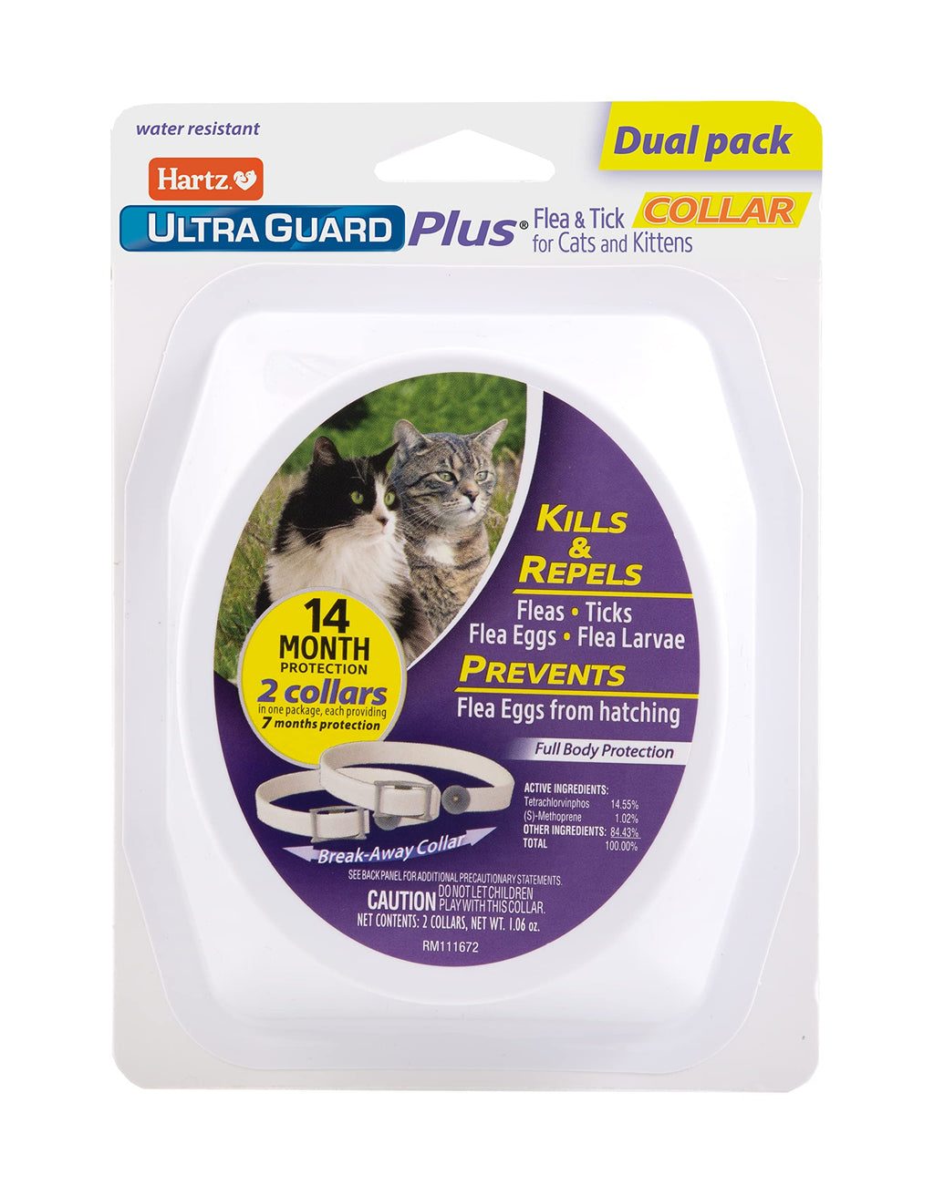 Hartz UltraGuard Plus Flea & Tick Collar for Cats and Kittens, 7 Month Flea and Tick Prevention and Protection, White, 2 Count - PawsPlanet Australia