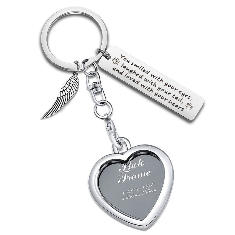[Australia] - LQRI Pet Loss/Pet Memorial Gift Photo Frame Keychain You Smiled with Your Eyes Laughed with Your Tail Keyring with Angel Wings Loss of Pet Gift Dog Cat Memorial Jewelry silver 