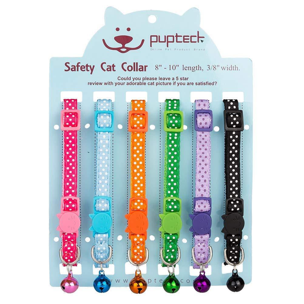 [Australia] - PUPTECK Breakaway Cat Collar - 6 pcs Spots Adjustable Collars with Bell Fit Kitty Puppy 