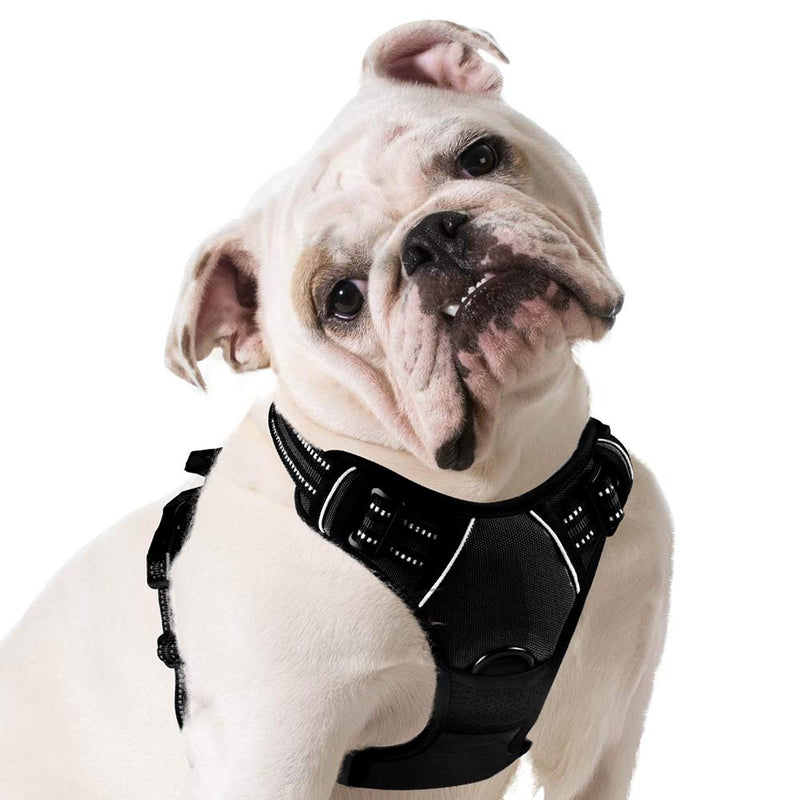 Eagloo Dog Harness No Pull, Walking Pet Harness with 2 Metal Rings and Handle Adjustable Reflective Breathable Oxford Soft Vest Easy Control Front Clip for Small Medium Large Dogs Black - PawsPlanet Australia