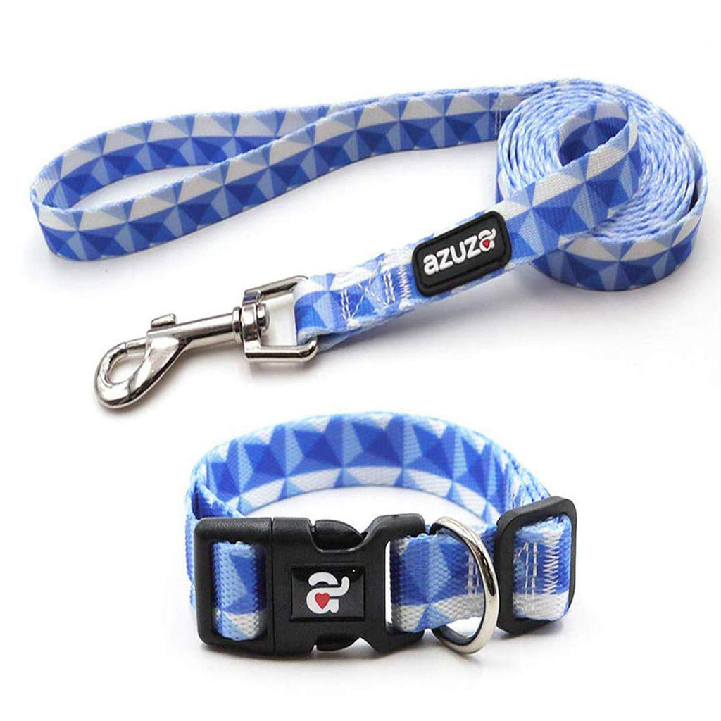 [Australia] - azuza Dog Collar and Leash Set, Fun Patterns, Adjustable Nylon Collar with Matching Leash for Small Medium and Large Dogs S (Neck: 11"-16") Prism Blue 