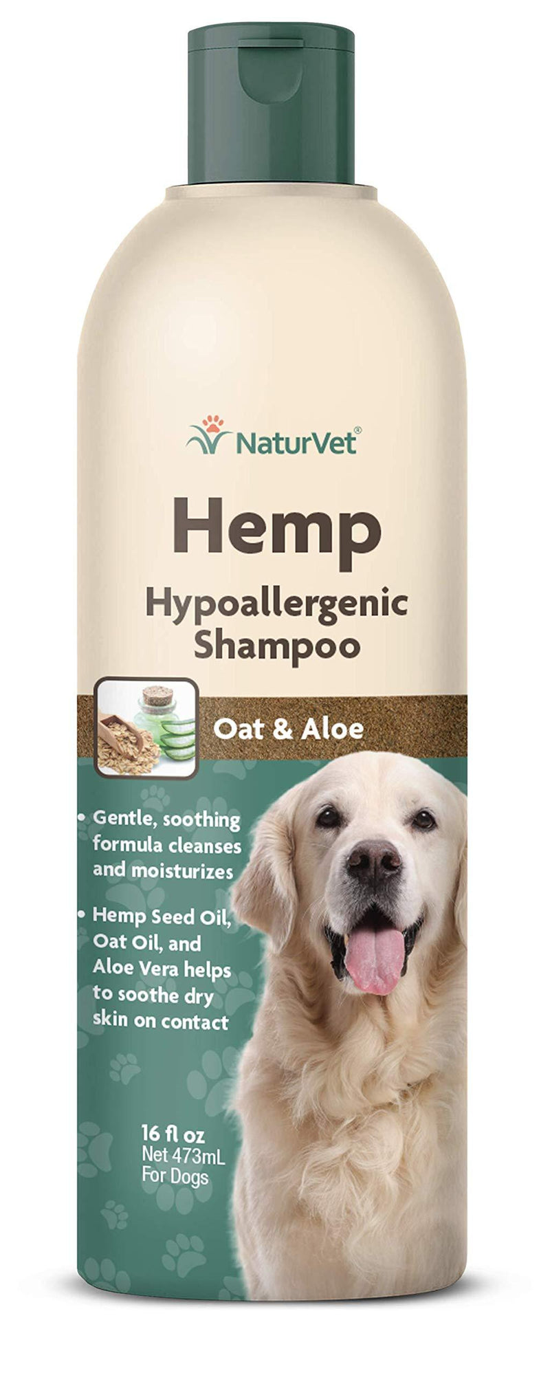 [Australia] - NaturVet – Hemp Hypoallergenic Shampoo - Plus Oat Oil & Aloe Vera – 16 oz | Gently Cleanses & Moisturizes Sensitive Skin | Enhanced with Hemp Seed Oil, Oat Oil, & Aloe Vera 16 Fl Oz 