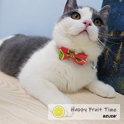 [Australia] - azuza Breakaway Cat Collar with Bell, 2 Pack Safety Buckle Cat Collars with Bowtie, Adjustable from 8"-12", Cute Fruit Patterns Lemons and Limes 