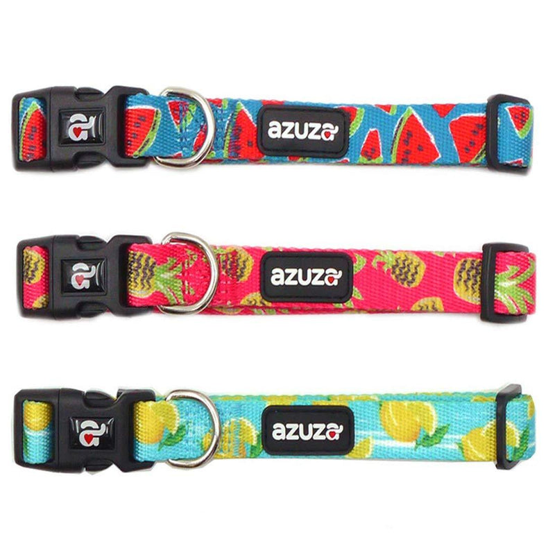 [Australia] - azuza 3 Pack Dog Collars, Cute & Stylish Nylon Dog Collars, Holiday Air Collection for Small, Medium, Large Girl & Boy Dogs S (Neck:11'' - 16'') 3 Pack (Fruit) 