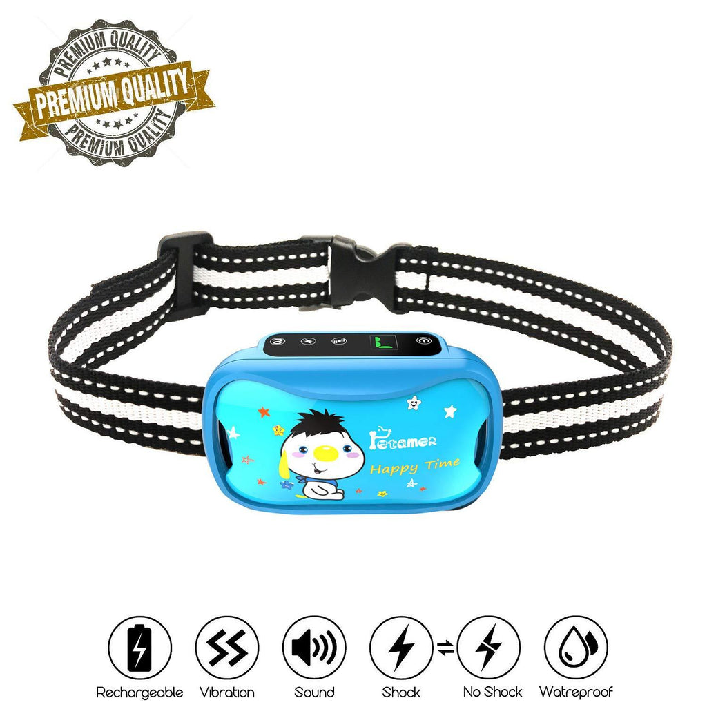 [Australia] - petamer Shock Collar Rechargeable Waterproof Dog E Collar with Beep Vibration Humane Safe Shock No Remote Auto Anti Bark Collar for Small Medium Large Dogs For 1 Dog Blue 