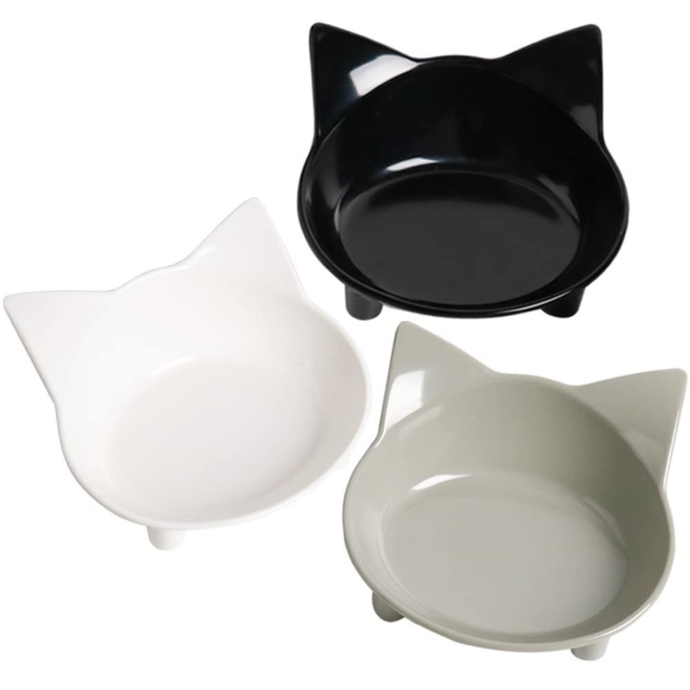 Cat Bowl Cat Food Bowls Non Slip dog Dish Pet Food Bowls Shallow Cat Water Bowl Cat Feeding Wide Bowls to Stress Relief of Whisker Fatigue Pet Bowl of Dogs Cats Rabbits Puppy(Safe Food-grade Material) 3Black+Grey+White - PawsPlanet Australia