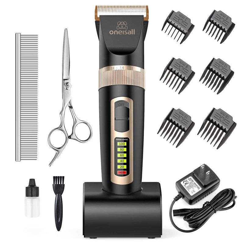 oneisall Dog Clippers Professional, 2-Speed Quiet Rechargeable Cordless Pet Grooming Hair Clippers Set for Small and Large Dogs Cats-Black - PawsPlanet Australia