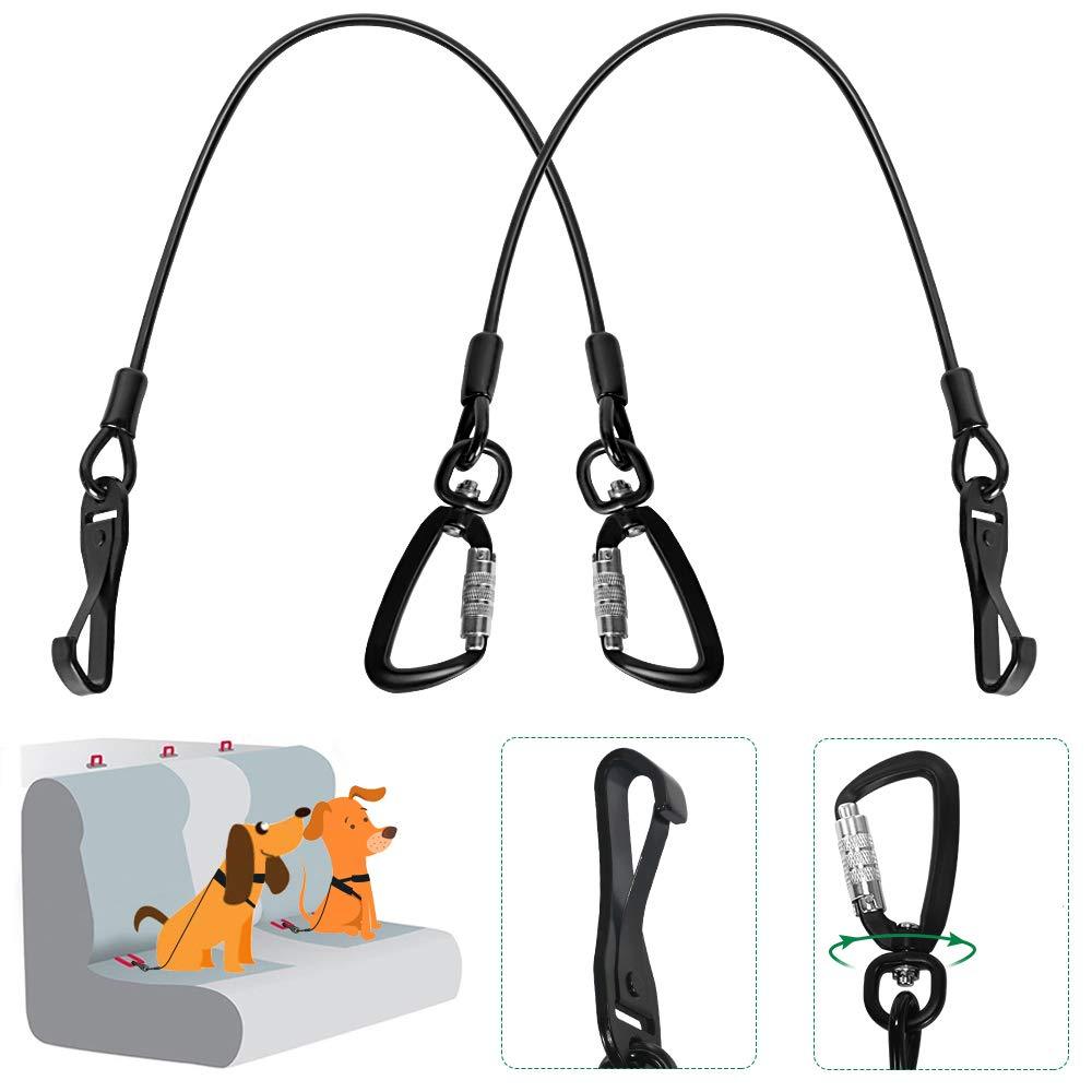 [Australia] - SlowTon Chew Proof Dog Seat Belt, Steel Cable Doggie Car Seatbelt 2 Packs Sturdy Safety Belt Puppy Vehicle Tether, with Latch Bar Attachment & Lockable Swivel Rock Climbers Carabiner Large - 2 Pack 