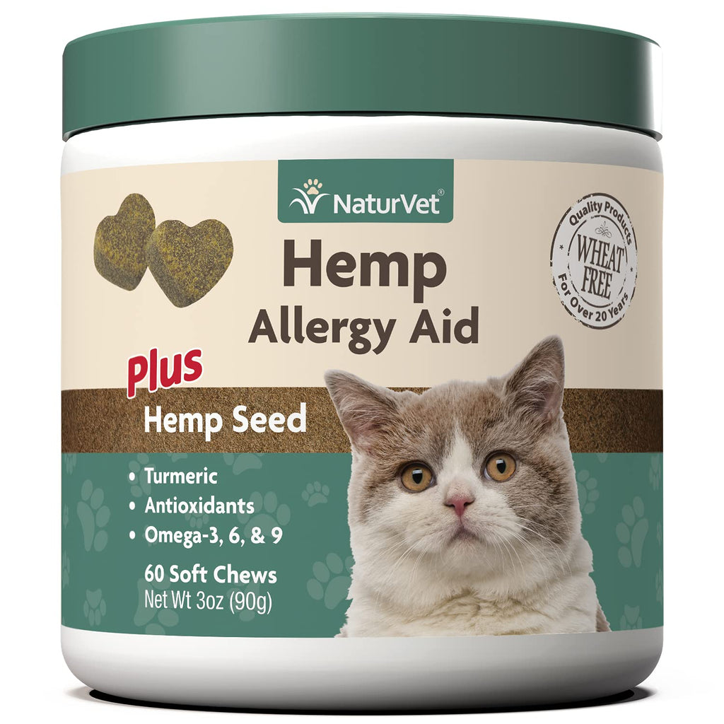 NaturVet Hemp Allergy Aid Plus Hemp Seed Soft Chews for Cats, 60 ct, Made in The USA - PawsPlanet Australia