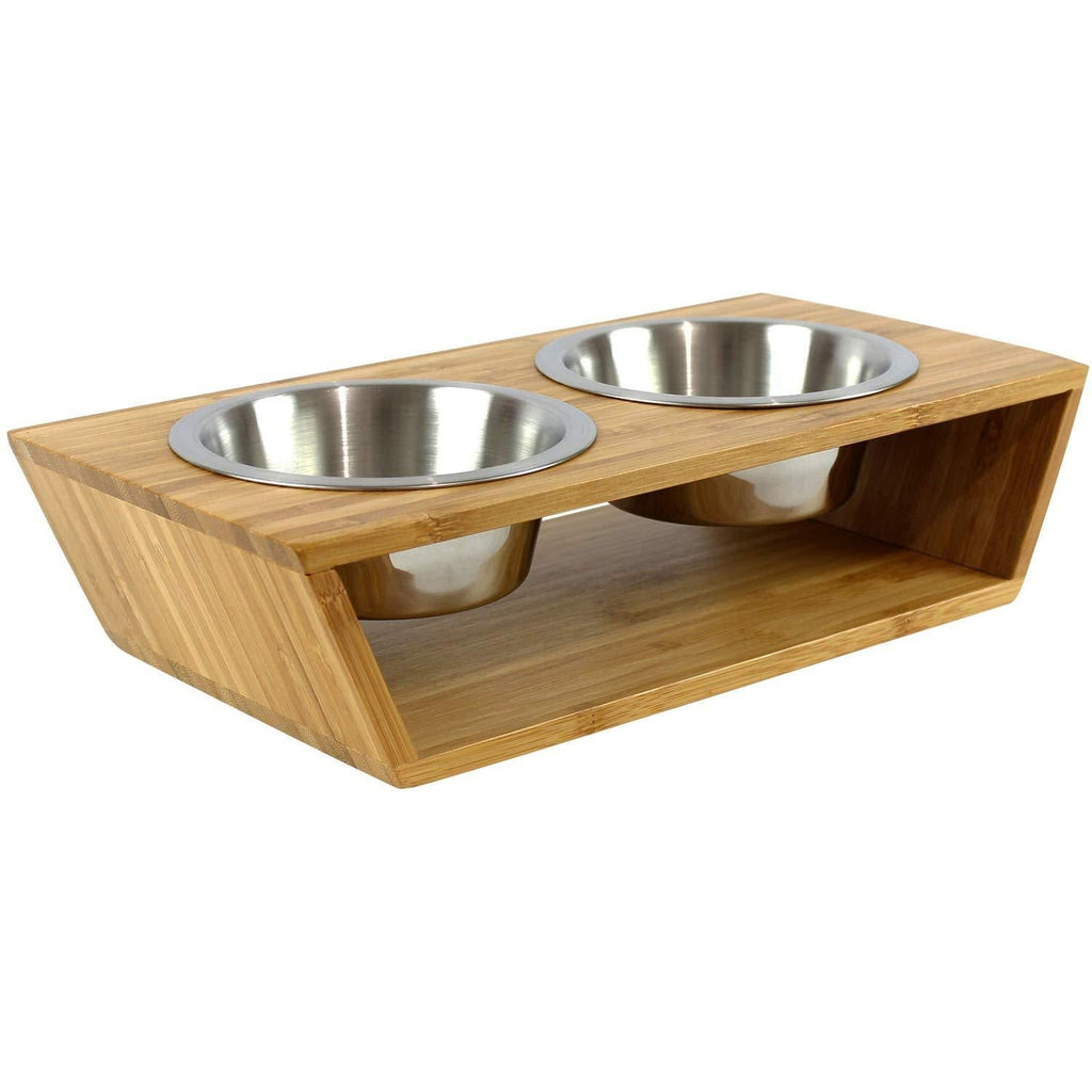 [Australia] - Wantryapet Elevated Dog Cat Dog Feeder with 2 Stainless Steel Bowls, Bamboo Raised Stand Pet Feeder Perfect for Small Dogs & Cats L 