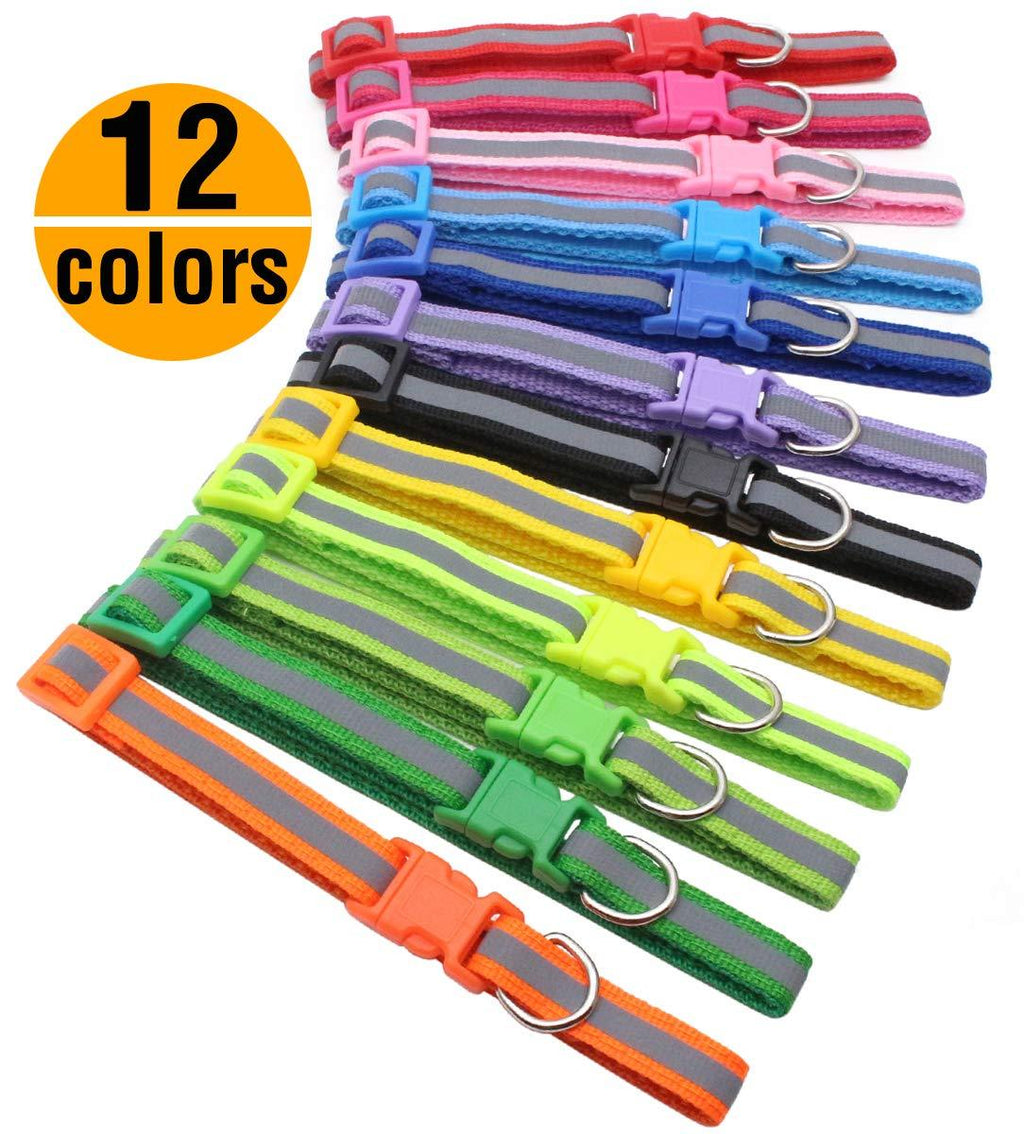 [Australia] - YOY 12 pcs/Set Soft Nylon Puppy Whelping ID Collars - Adjustable Reusable Washable Baby Dog ID Bands Pet Identification for Breeders, Neck 8" - 13" 12 Reflective 