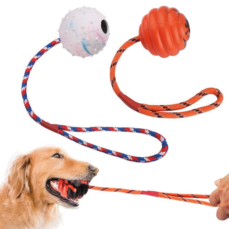 [Australia] - PrimePets 2 Pcs Dog Training Ball on Rope, Solid Rubber Rope Ball for Dog Training, Tug Ball Toy for Medium and Small Dog, Tough Rope Toy,Non-Toxic and Durable Dog Toys 
