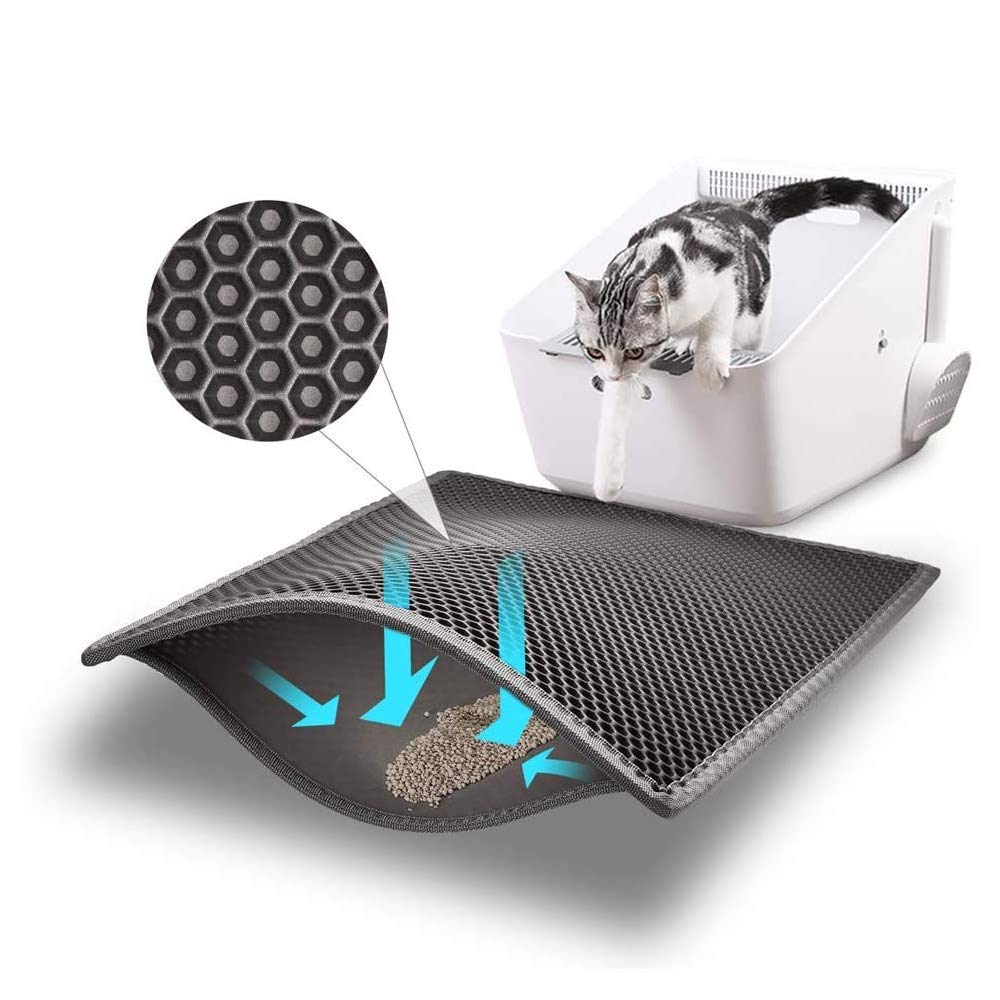 [Australia] - Bull-o Cat Litter Mat Litter Trapper Size 24” X 15”, Honeycomb Double-Layer Design Waterproof Urine Proof Material, 2-Layer Sifting Easy Clean Scatter Control grey 