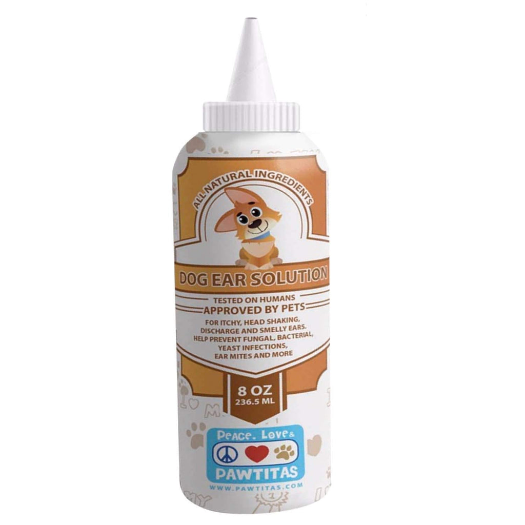 Pawtitas Dog Ear Solution Provides Relief from Infections, Itch, Odors, Bacteria, Mites, Etc. Ear Cleaner Made with Certified Organic Ingredients Bottle 8 OZ / 236 ML - PawsPlanet Australia