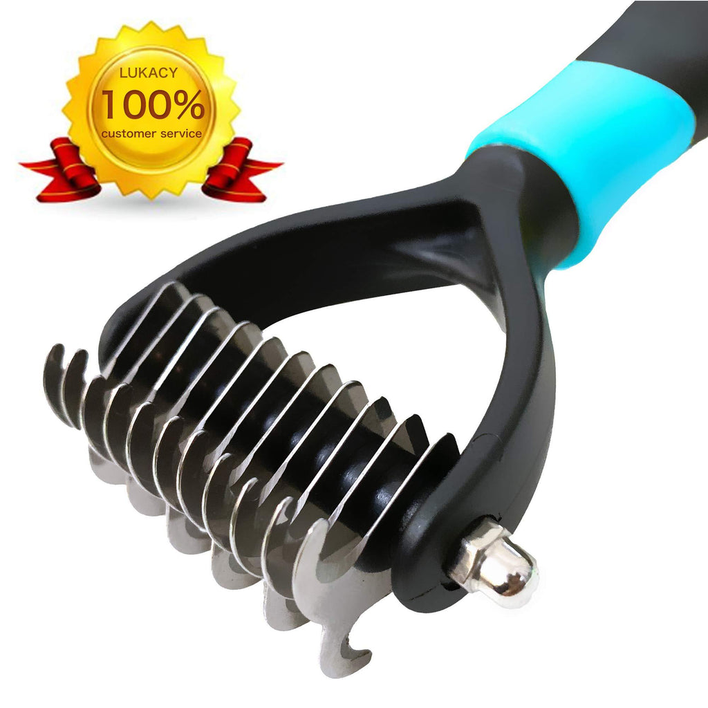 [Australia] - LUKACY Dematting Comb，Dematting Brush Mat Remover Dog Undercoat Rake Tool for Cats Small Long Hair Poodles Large Shedding 2 Sided V Pet Grooming Tools Blue M 