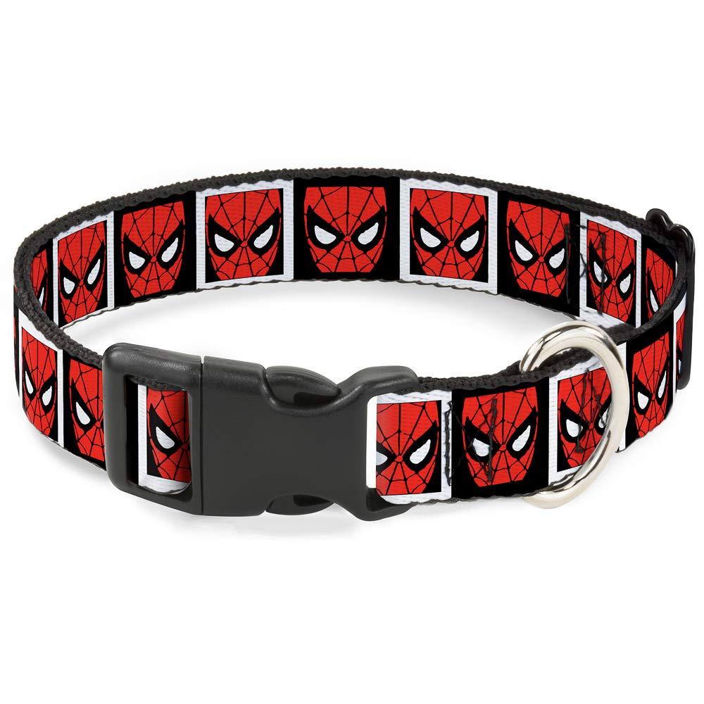 [Australia] - Dog Collar Plastic Clip Spider Man Face Black White Blocks 15 to 26 Inches 1.0 Inch Wide 