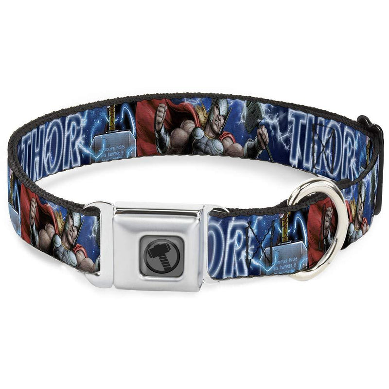 [Australia] - Buckle-Down Dog Collar Seatbelt Buckle Avengers Thor Hammer Action Pose Galaxy Blues White Available in Adjustable Sizes for Small Medium Large Dogs 1.5" Wide - Fits 18-32" Neck - Large 