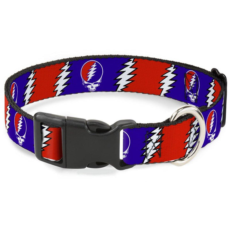 Dog Collar Plastic Clip Steal Your Face Lightning Bolt Repeat Red White Blue, Chevy, 1" Wide - Fits 11-17" Neck - Medium (PC-WGD019-M) - PawsPlanet Australia