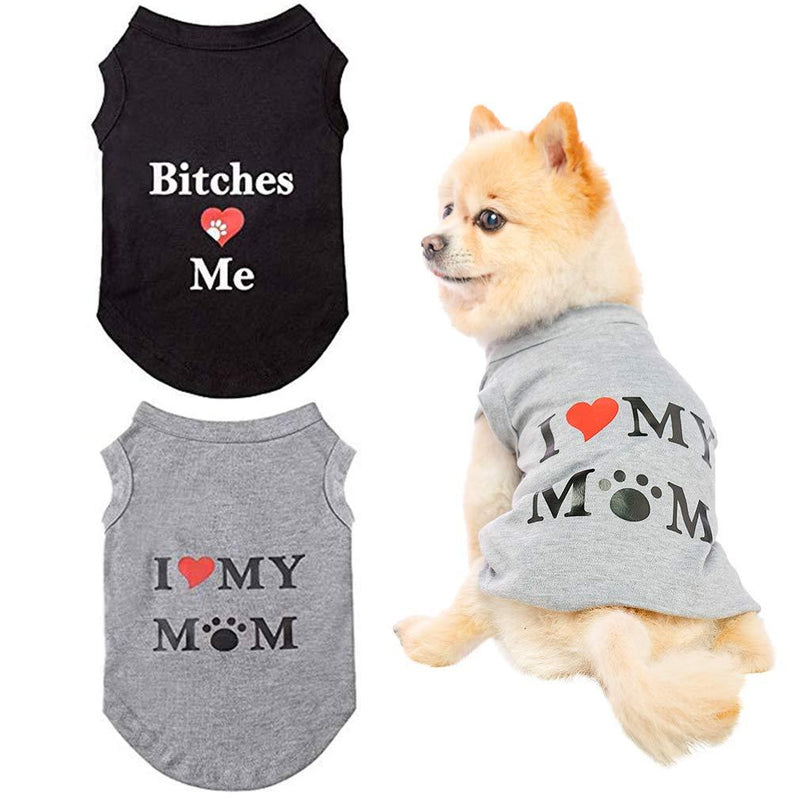 Dog T Shirts Pet Summer Vests I Love My Mom Dog Clothes with Fashion Printing 2 Pack Small - PawsPlanet Australia