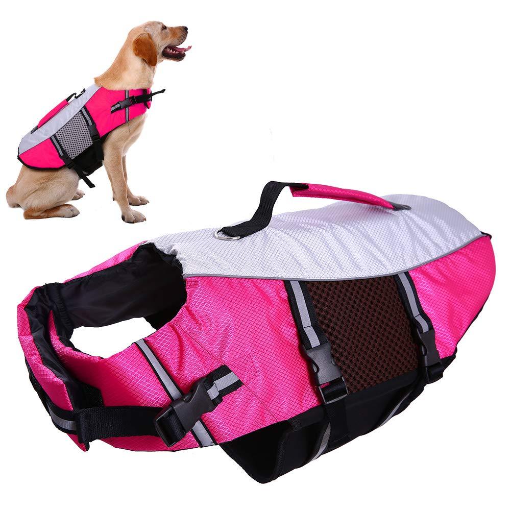 Dog Life Vest Jacket for Swimming kayaking boating Lifesaver Coat for Small Medium Large Xl Dogs Pet Swimsuit Preserver Flotation Device Reflective Adjustable High Visibility Quick Release lifeguards M--- Chest Girth: 19.2" Rose - PawsPlanet Australia