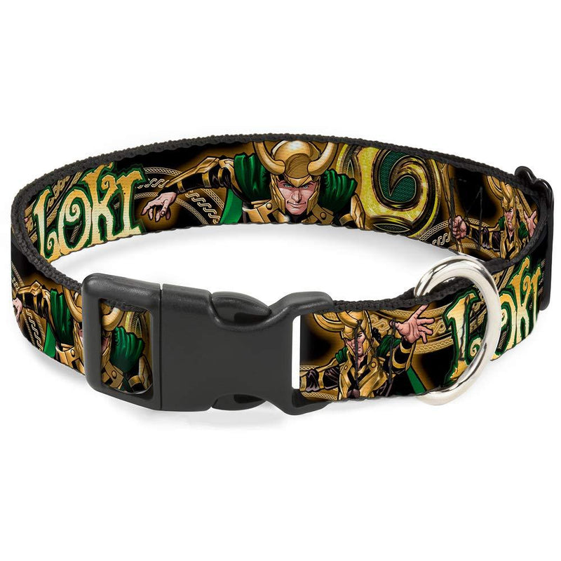 [Australia] - Buckle-Down Dog Collar Plastic Clip Loki Poses Black Gold Green Available in Adjustable Sizes for Small Medium Large Dogs 1" Wide - Fits 11-17" Neck - Medium 