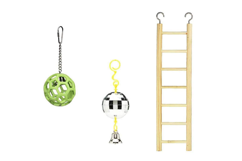 [Australia] - JW Pet Company Activitoys HOL-ee Roller Bird Toy (Color May Vary) Bundle with 7-Step Wood Ladder and Disco Ball (Color May Vary), Bird Toys for pet Birds 