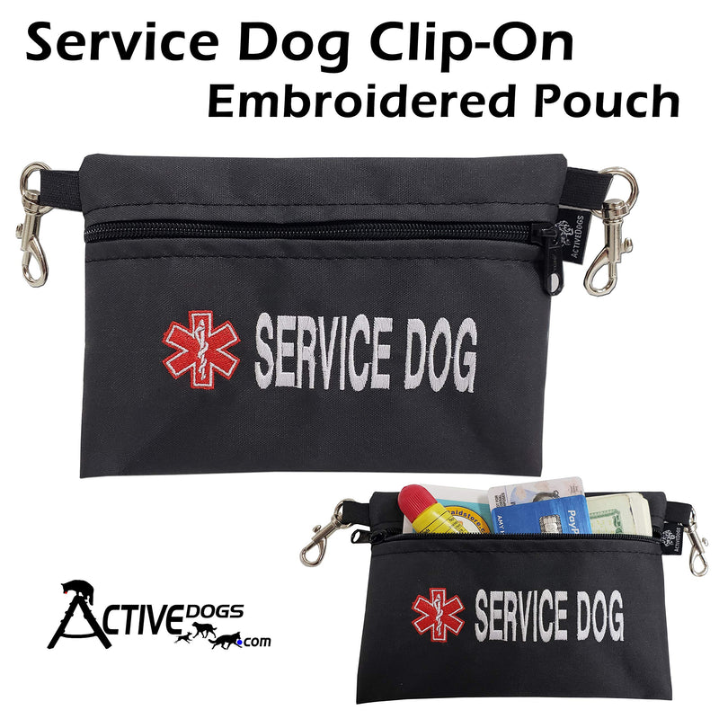 Activedogs Service Dog Clip-On Embroidered Accessory Pouch - Quality Large Service Dog Embroidery with Medical Alert Sign - Dual Clip Pouch Design for Easy Attachment to Most Vests, or Belt Loops - PawsPlanet Australia