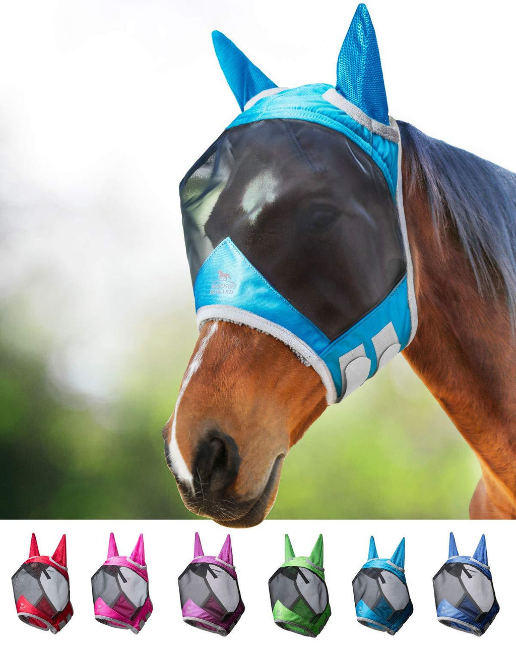 Harrison Howard CareMaster Pro Luminous Horse Fly Mask Standard with Ears Cob (Medium) Voodoo Blue - PawsPlanet Australia