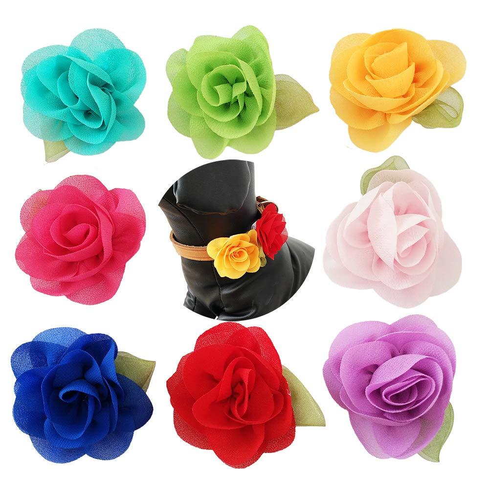 [Australia] - JpGdn 8pcs 1.8x2.5 Rose Small Dogs Collar Bows Flowers for Doggy Cats Wedding Birthday Party Collars Decor Attachment Sliding Accessories 